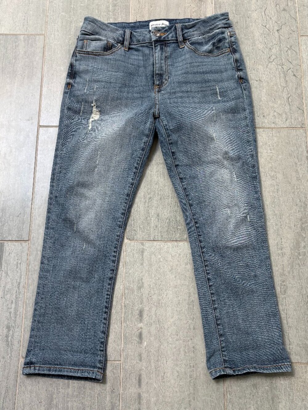 Studio Blue High Waisted Straight Leg Distressed Cropped Jeans Light Wash Sz 28